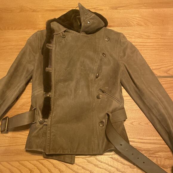 Vintage Ralph Lauren Purple Label Fur Collar Short Jacket Leather Belted Coat 8 - Picture 10 of 16